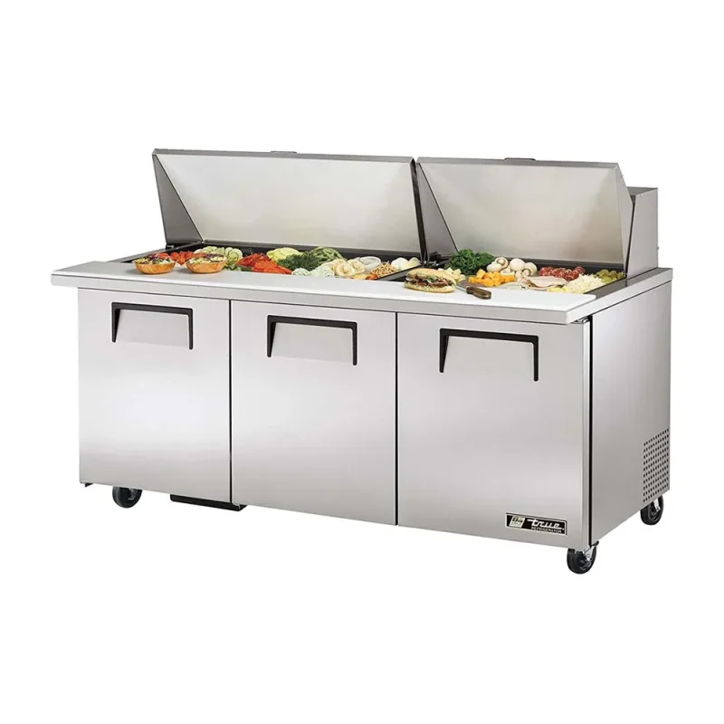 72 stainless steel 3 door mega top refrigerator prep table sandwich salad prep unit