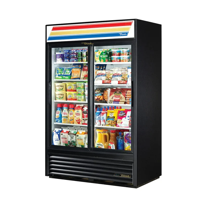 black 2 section sliding door refrigerated merchandiser gdm 45 hc ld