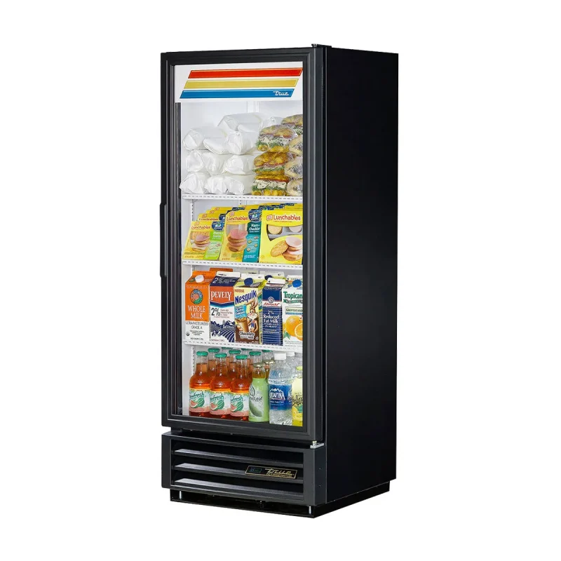 black glass door refrigerated merchandiser true gdm 12 hc ld