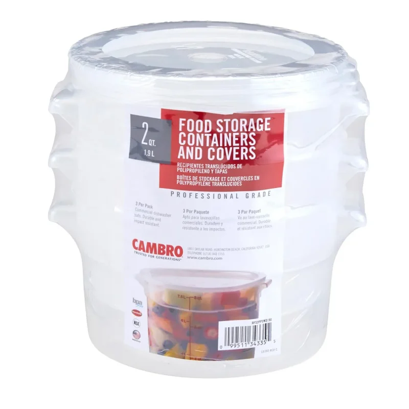 cambro 2 qt translucent round food containers set of 3 with covers