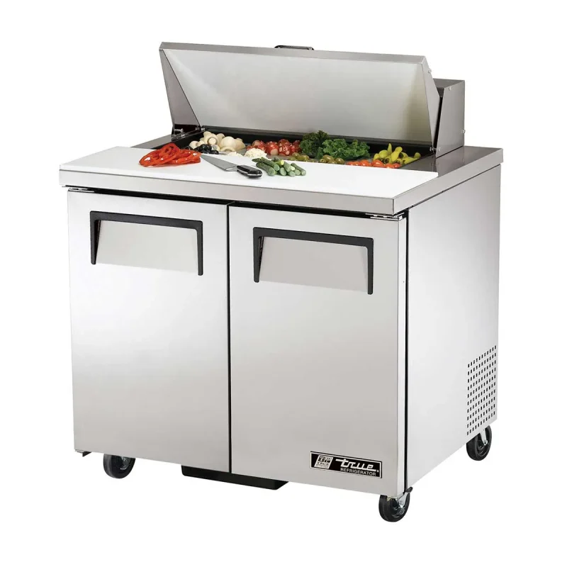 stainless steel 36 2 door salad sandwich prep table refrigerated