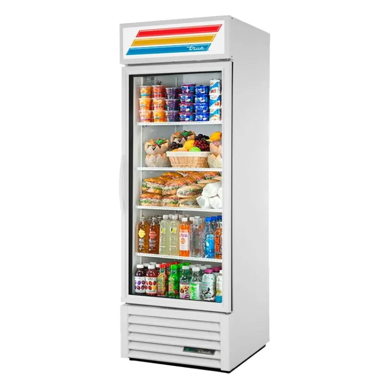 true gdm 23 white glass door fridge single section refrigerated merchandiser