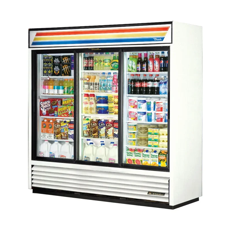 white 3 section glass door refrigerated merchandiser true gdm 69 ld